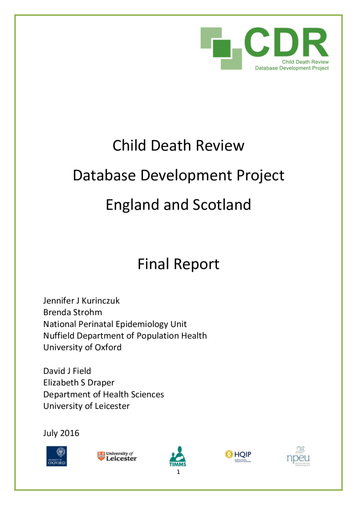 Report: Feasibility for developing a child death review database