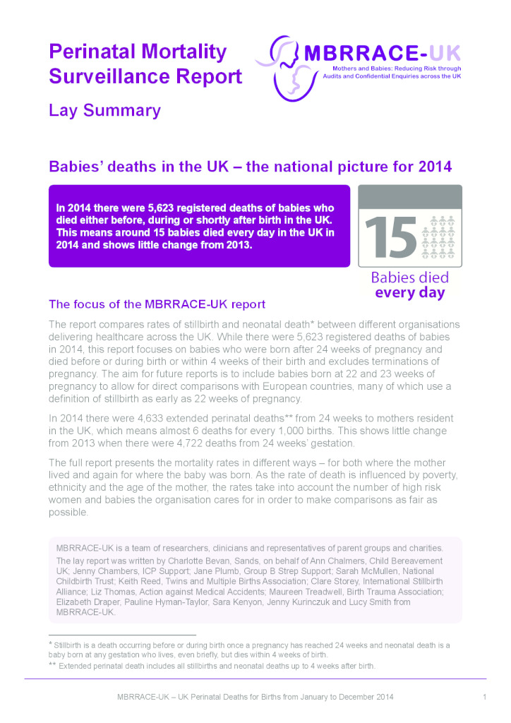 Lay summary: perinatal mortality surveillance report