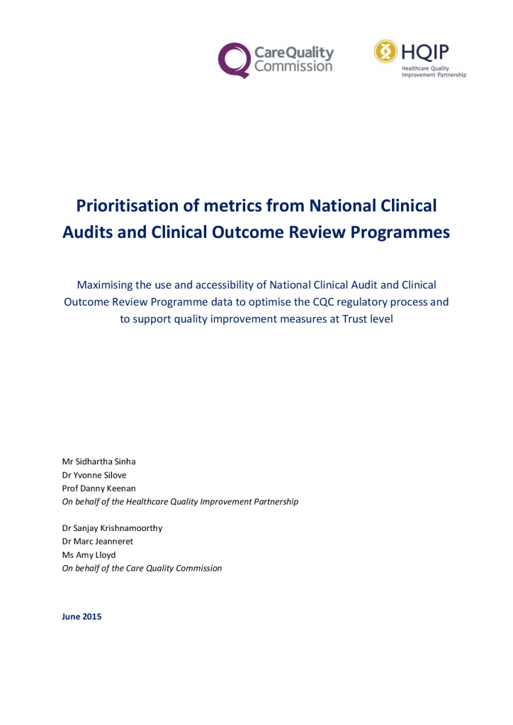 Maximising NCAPOP data for CQC inspections: prioritisation of metrics report