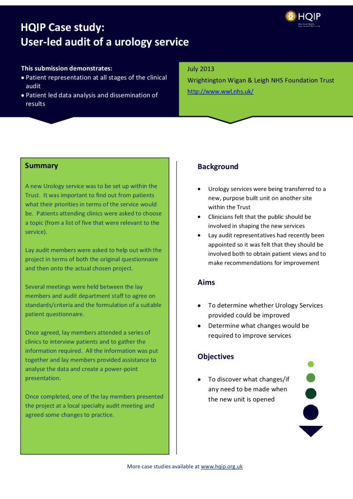 Case study: user-led audit of a urology service