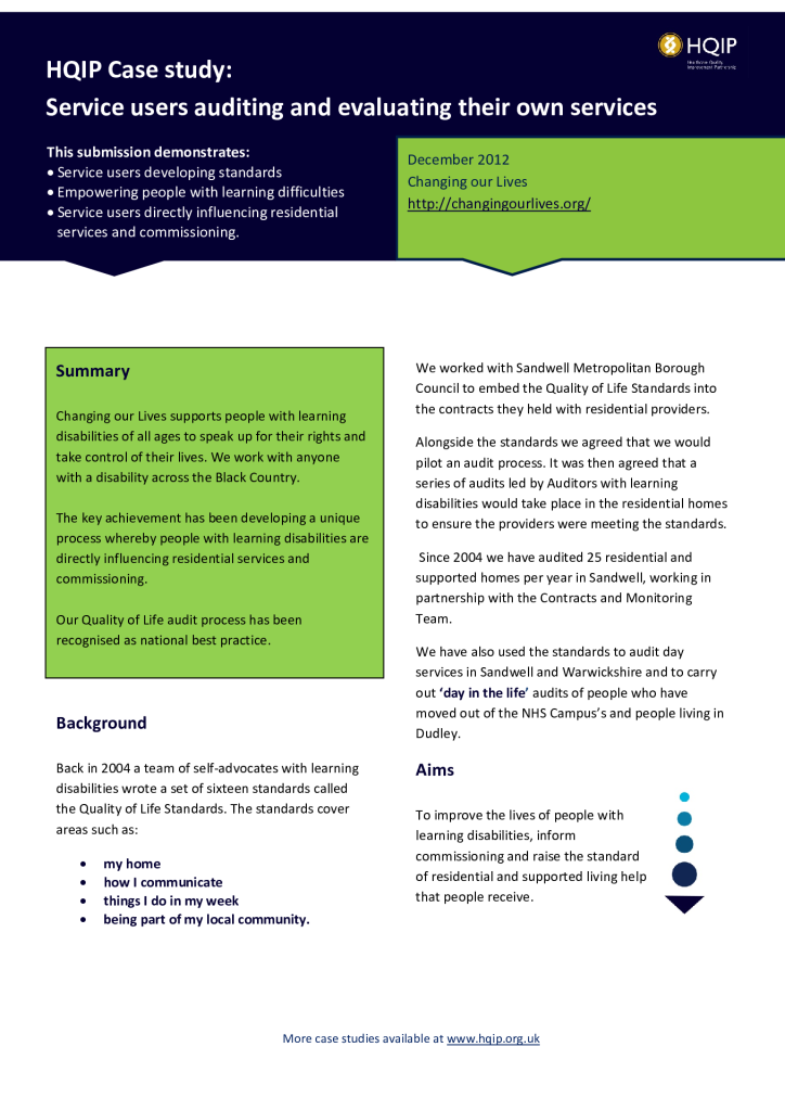 Case study: service users auditing and evaluating their own services
