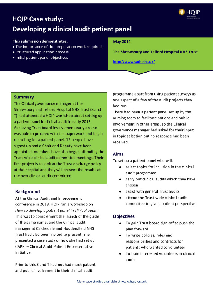 Case study: developing a clinical audit patient panel