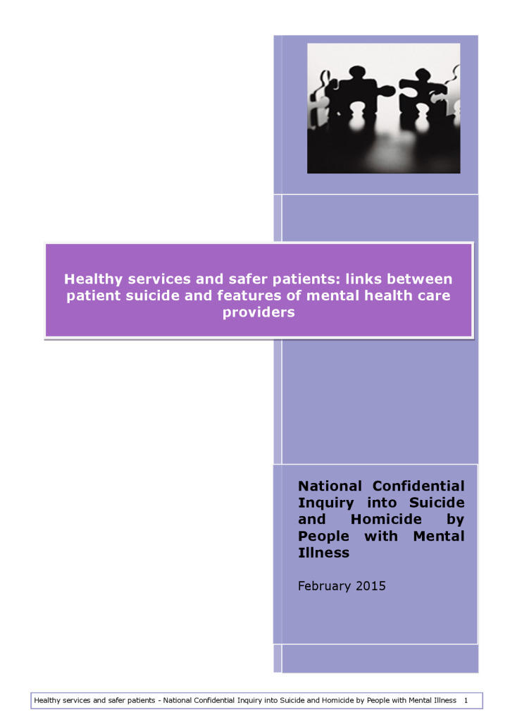 Healthy services and safer patients: links between patient suicide and features of mental health care providers