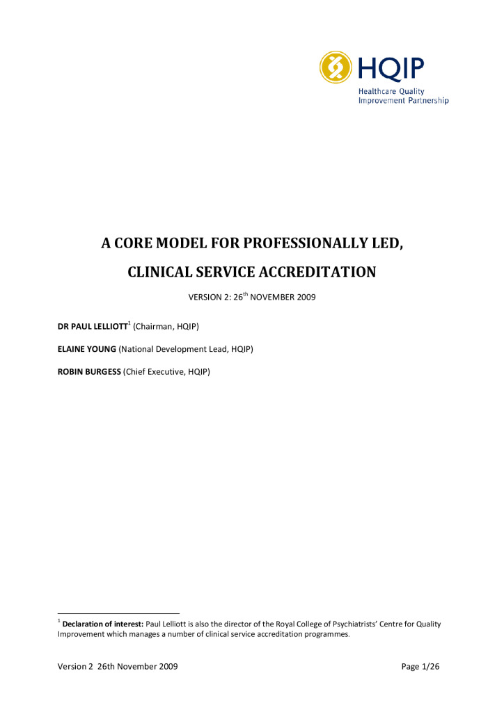 Core model for clinical service accreditation report (2009)