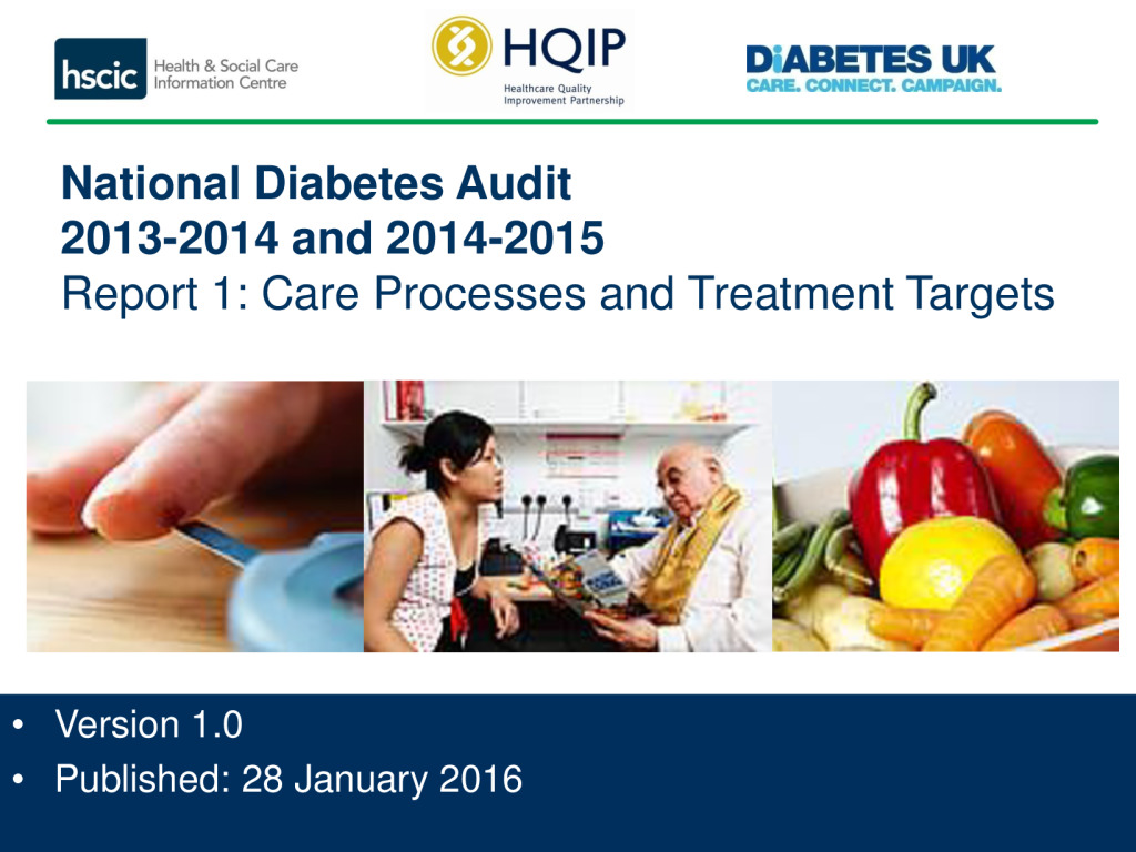 National Diabetes Audit (2013 – 2014 &  2014 – 2015) – Report 1 care processes and treatment targets