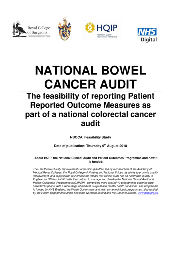 National Bowel Cancer Audit: The feasibility of reporting patient outcome measures…