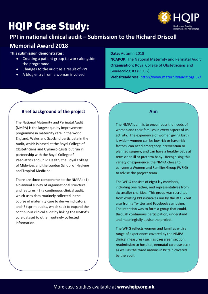 Case Study Ã¢ÂÂ National Maternity and Perinatal Audit (NMPA)