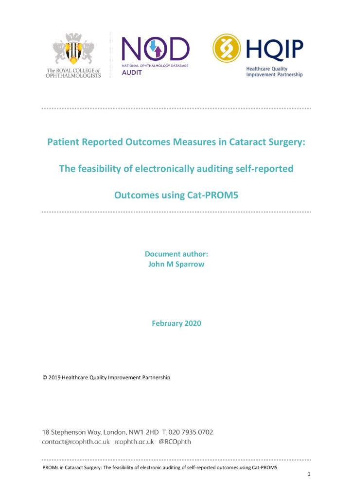 National Ophthalmology Database – PROM Feasibility Report