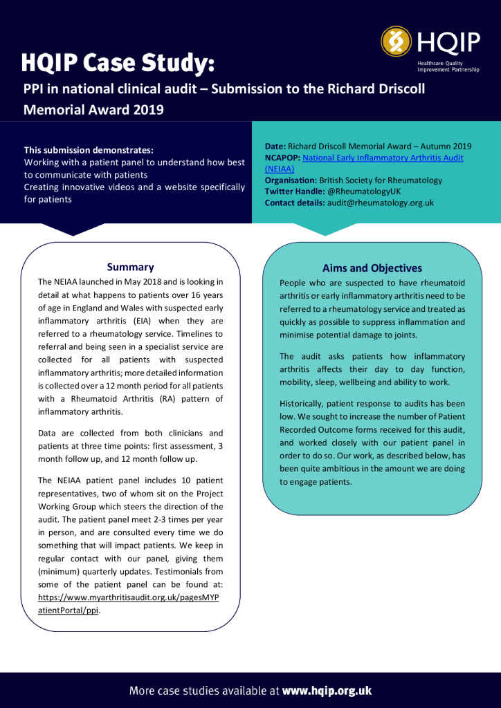 Case Study – National Early Inflammatory Arthritis Audit (NEIAA)