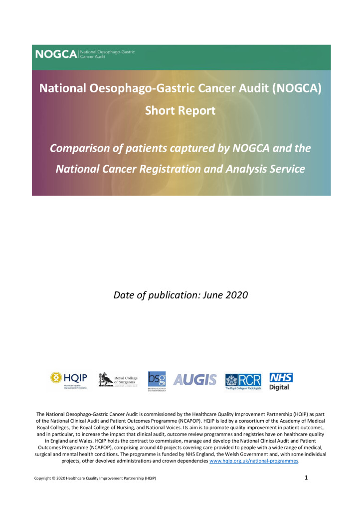 National Oesophago-Gastric Cancer Audit – Short Report 2020