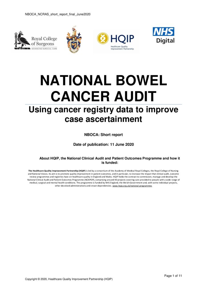 National Bowel Cancer Audit: Short Report – Cancer registry data