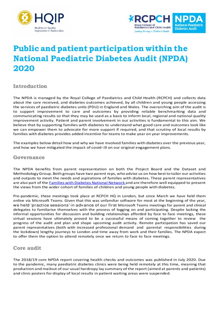 National Paediatric Diabetes Audit – RDMA20 Case Study