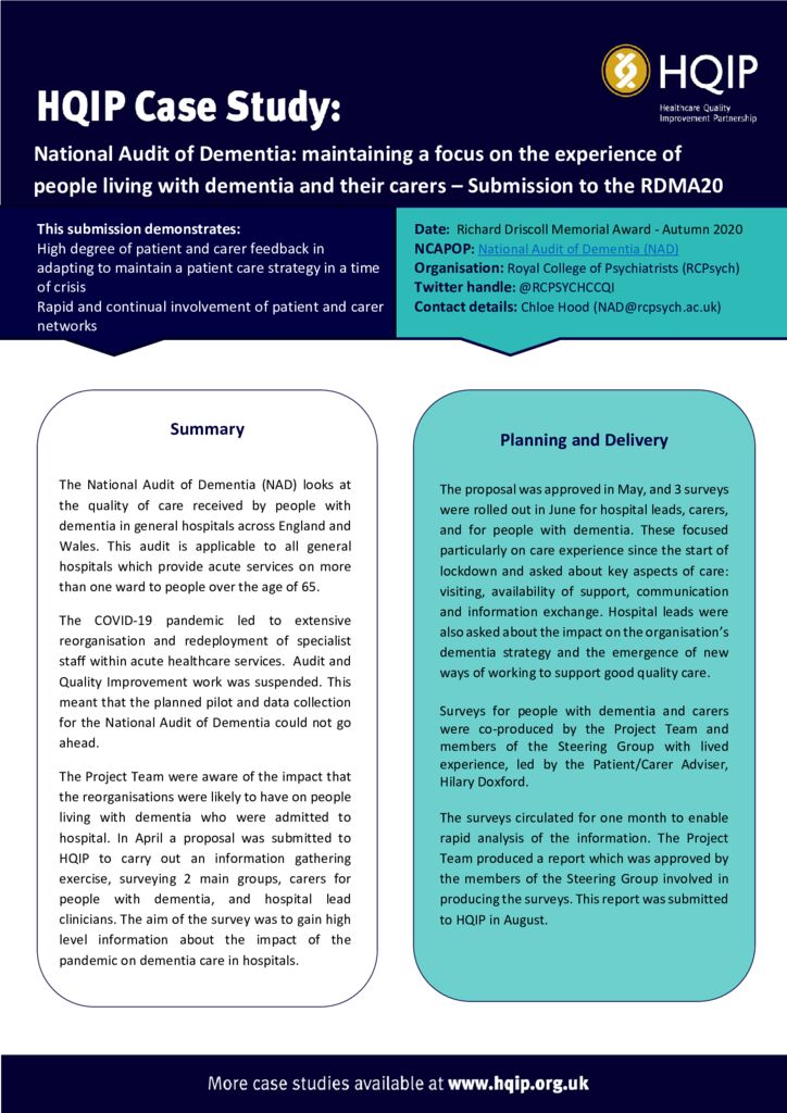 National Audit of Dementia – RDMA20 Case Study