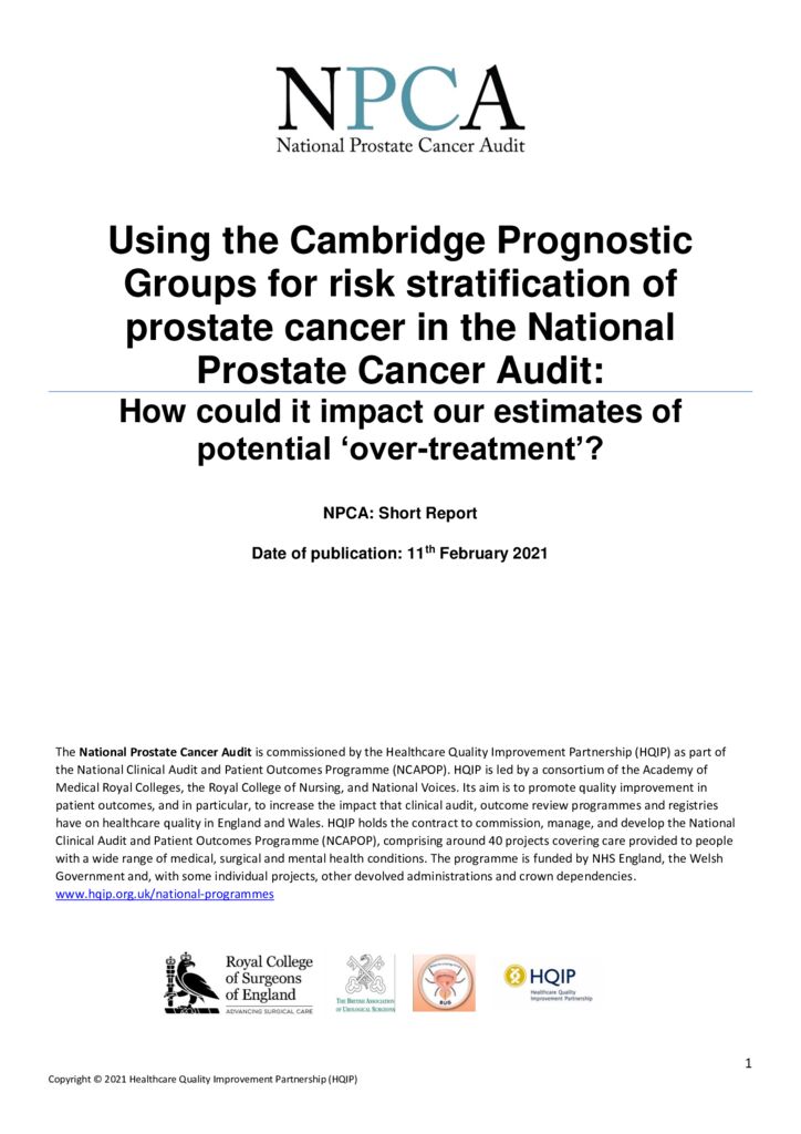 National Prostate Cancer Audit Short Report 2021: Using the Cambridge Prognostic Groups in the NPCA