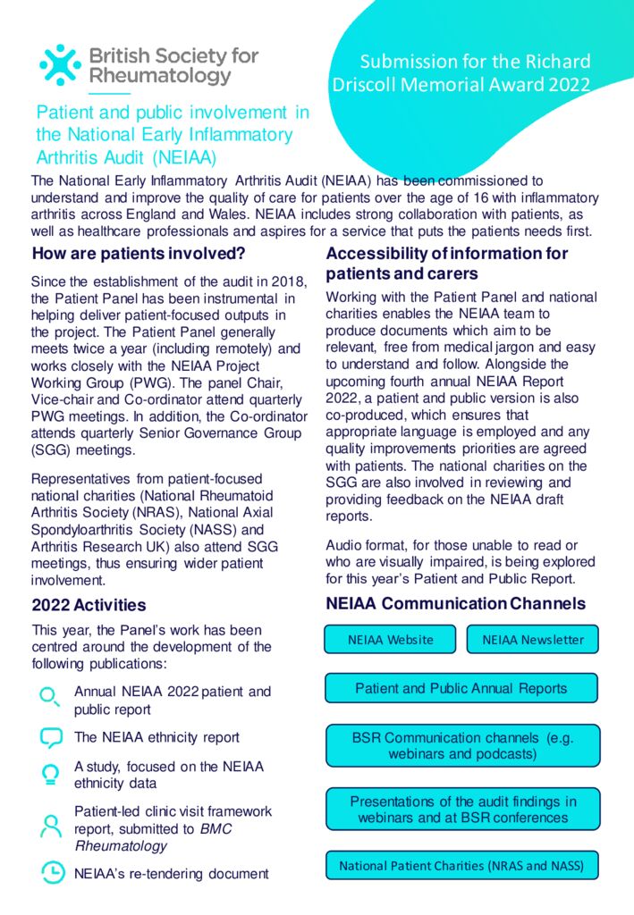 National Early Inflammatory Arthritis Audit – RDMA 2022 case study
