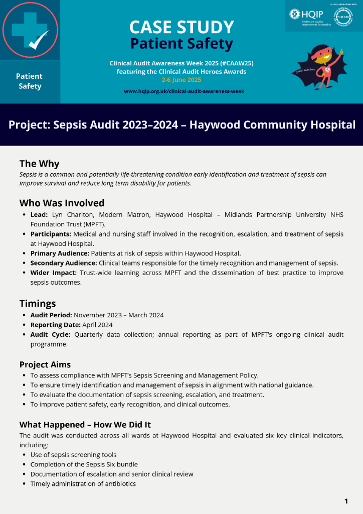 Improving sepsis care through local audit at Haywood Hospital