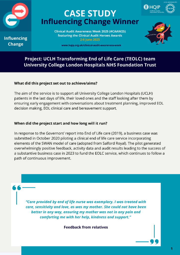 Case study: Using audit to improve end of life care